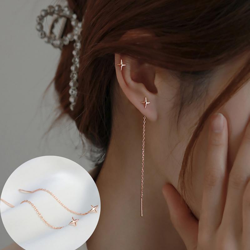 Trend Long Wire Tassel Thread Chain Climb Star Pendants Drop Earrings Women'S Straight Hanging Earrings Jewelry