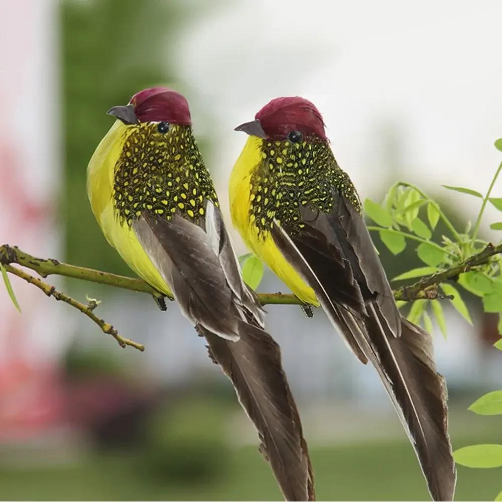 For New 2Pcs Artificial Birds Lifelike Parrot Model Garden Lawn Yard Ornaments Landscape Fake Feather Birds Figurines Home Decor