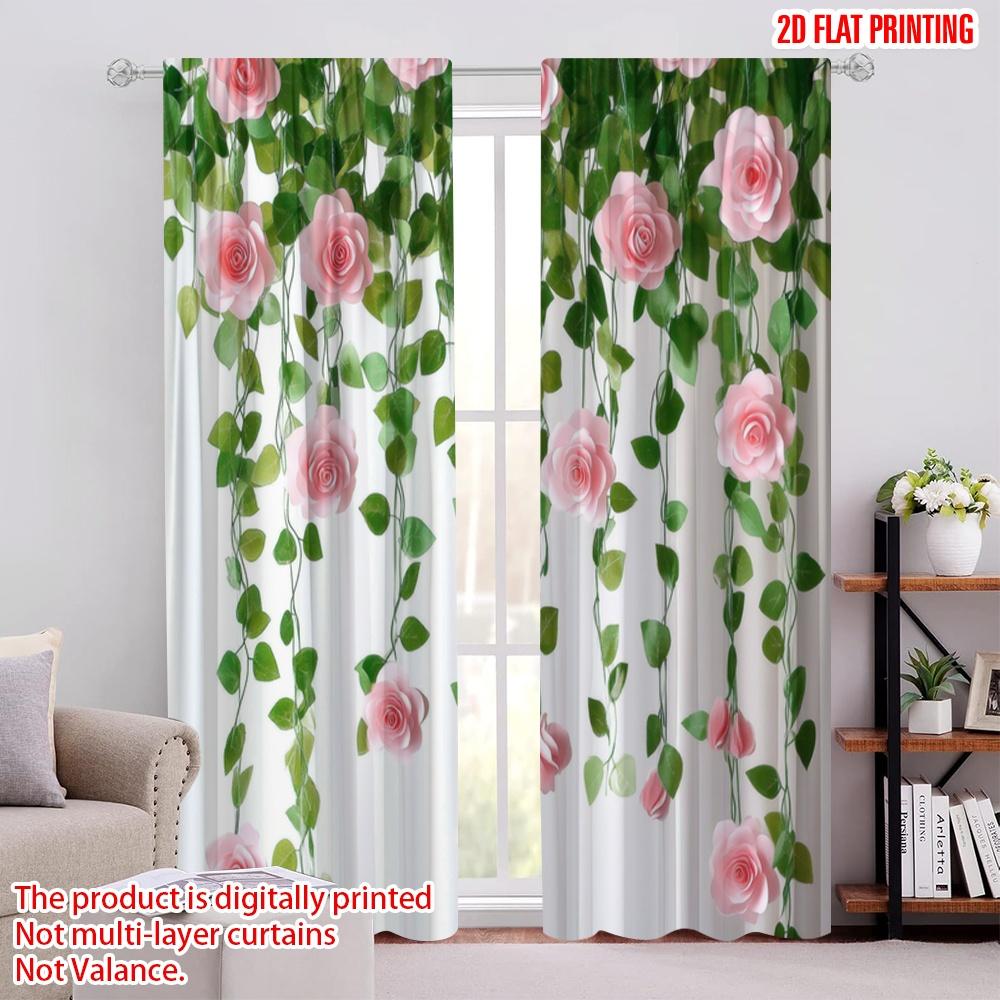 

2pcs,2D plane printing Curtains Rose Vine Elegance Polyester Easy Install (without rod) Gifts for Living Room, Bedroom, Kitchen 52.50 × 116.00 cm 2 pcs