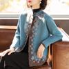 Autumn and Winter Women's Spliced stand Collar Button Printed Fashionable Casual Knit Sweater Cardigan