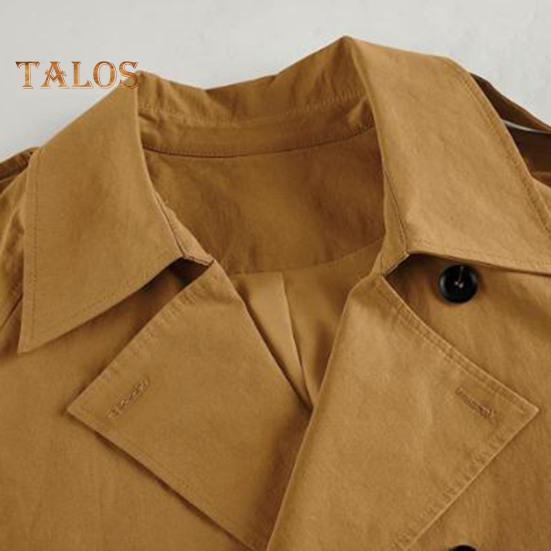 Fall Spring Women Windbreaker Turn-down Collar Notch Collar Double-breasted Loose Overcoat Mid Length Solid Color OL Commuting Coat Hiking Coat