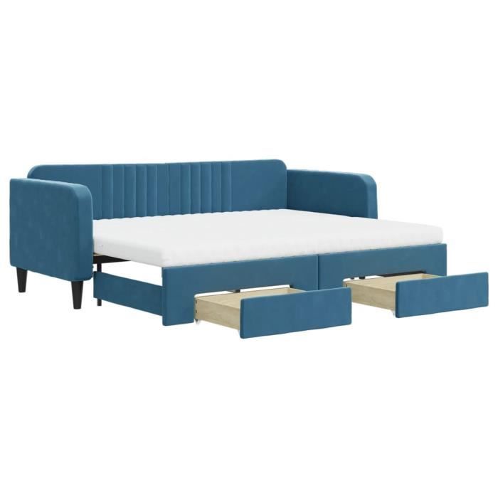 VidaXL Daybed with Trundle and Drawers Blue 80x200 Cm Velvet 3197127