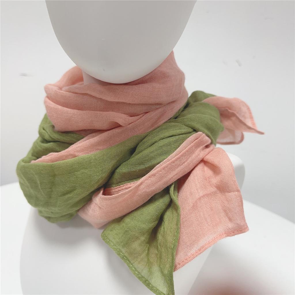 Two-Color Spliced Cotton And Linen Scarf, Very Soft To The Touch, With A Sense Of Drooping, Support