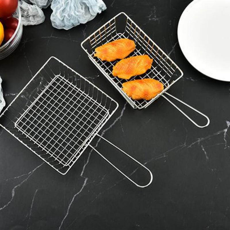 Stainless Steel French Fry Basket Snack Filter Fried Net Drain Grid Drain Western Food Basket Chicken Fry Basket Kitchen Tool