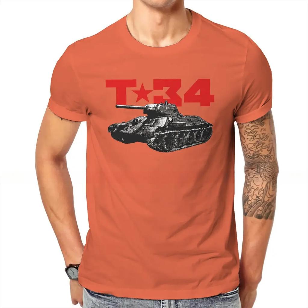 T-34 Tank Pattern Casual T-Shirts Russian USSR CCCP Style Streetwear Casual Short Sleeve Men's T-shirts