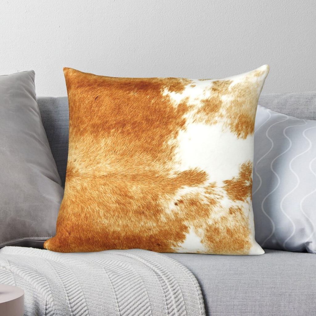 Golden Brown Cow Hide Square Pillowcase Polyester Linen Velvet Creative Zip Decor Pillow Case Room Cushion Cover Wholesale