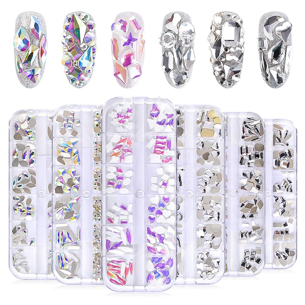kads 12 Grid/Box Nail Art Rhinestone AB Flatback  Multi-size Colorful 3D Crystal Jewelry Manicure Decoration
