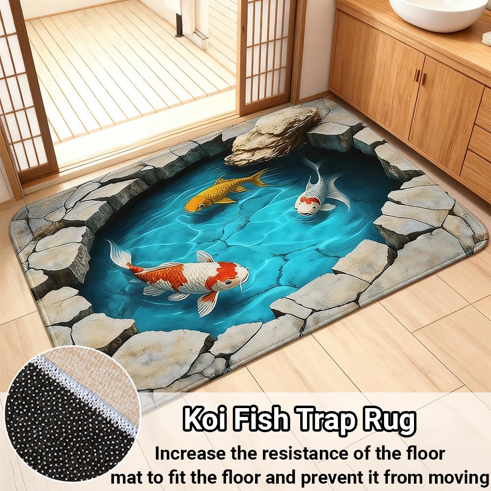 2D Koi Pond Non-slip Floor Mat - Indoor And Outdoor Absorbent Foot Mat Suitable For Home Decoration Durable And Stylish