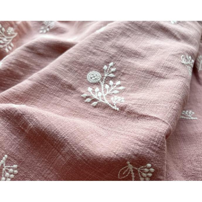 CraftDesignL Floral Cotton Embroidered Japanese Fabric for Quilting, Designer Linen Cotton by Yard (Pink)