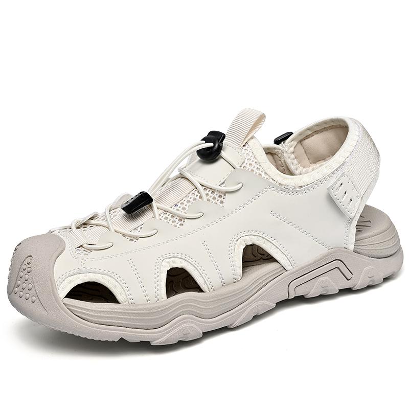 

Fashion Breathable summer men s sandals Leisure trend and comfortable soft bottom style Outdoor leisure beach walking shoes 38-46 38 бежевый