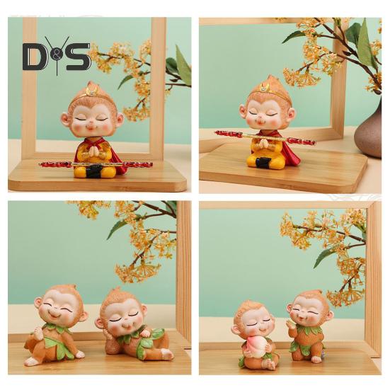 Cartoon Monkey King Figurine Sitting Sleeping Monkey Statue Great Sages Equalling Heaven Sculpture Home Office Car Dashboard Decoration Ornament