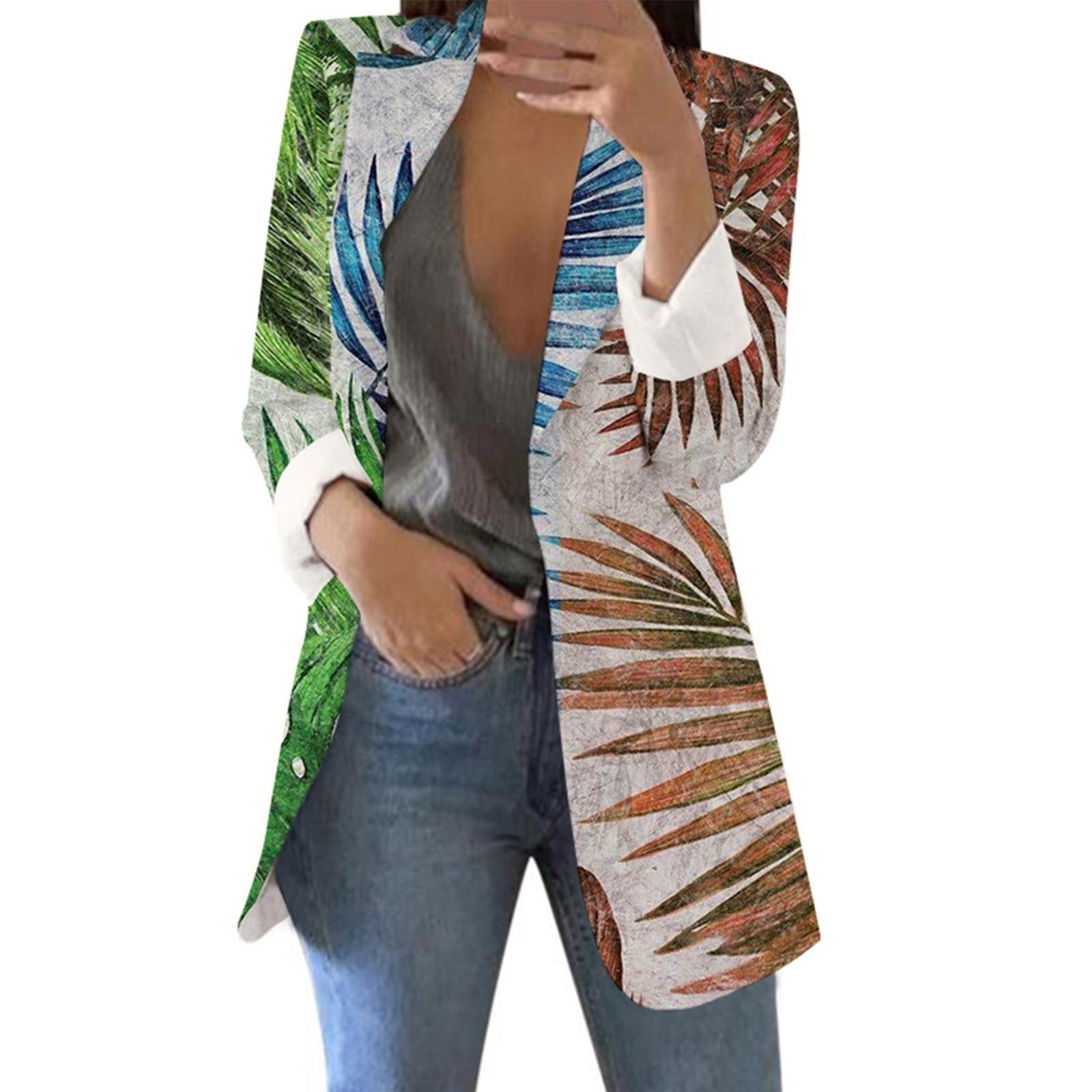 

Женский модный повседневный костюм с принтом, свободный удобный кардиган с длинным рукавом, пальто XXL зелёный