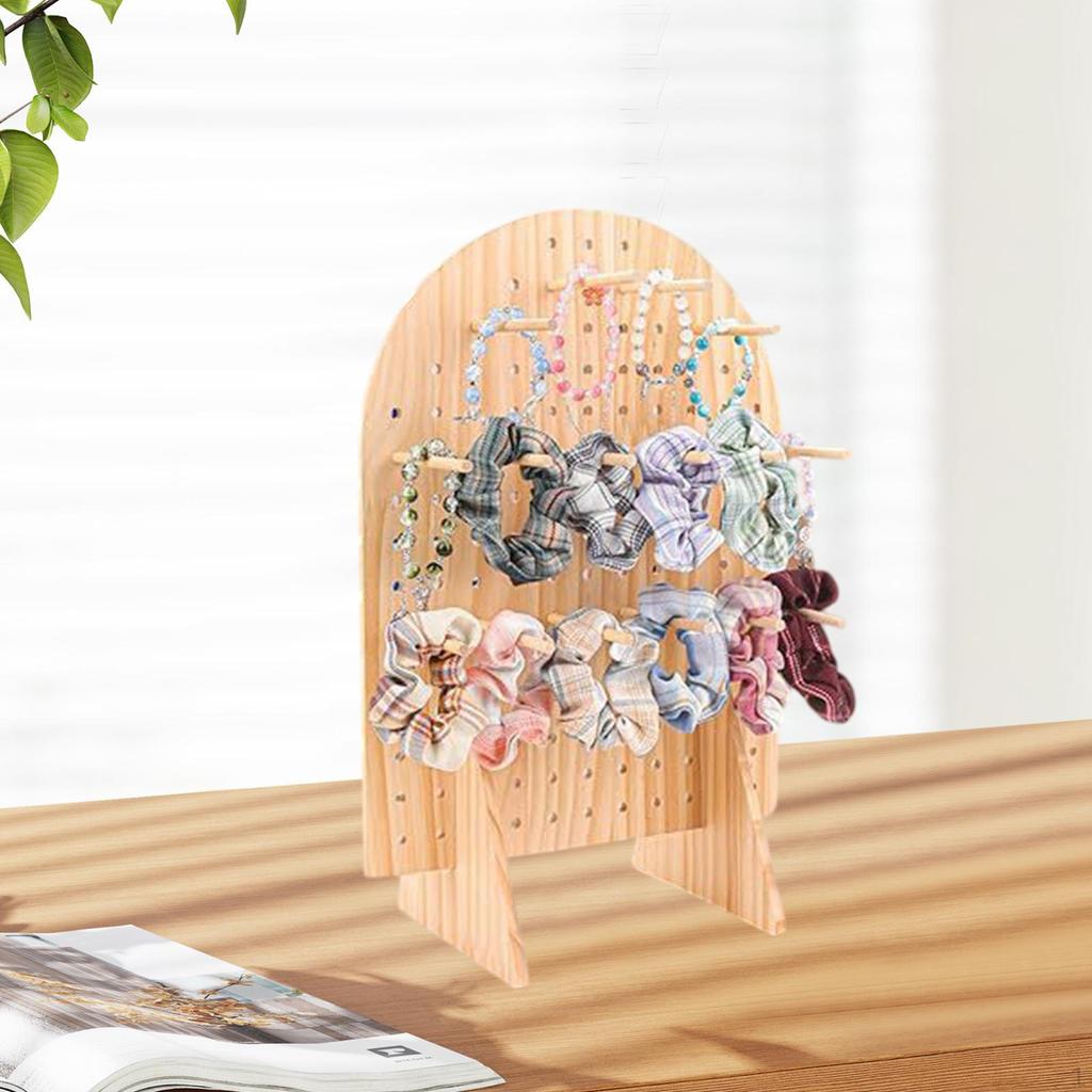 Wooden Pegboard Display Stand Jewelry Rack Space Saving Keyring Holder Organizer for Countertop