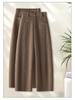 Women's Gray Wool Tweed Wide-Leg Cropped Pants with Velvet Lining - Autumn/Winter New Style