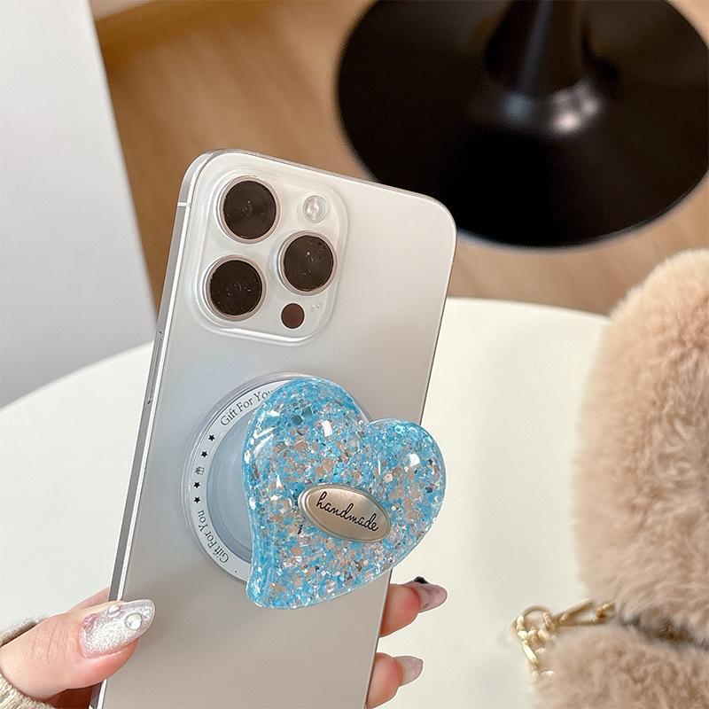 Korean Creative Women's Magnetic Phone Holder with Retractable Ring Stand and Airbag Grip