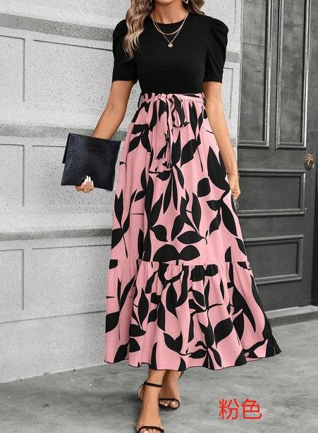 2025 Amazon cross-border exclusive for European and American women's clothing, flower printing, high waist fashion and elegant temperament dress