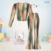 Girls Printed Round Neck Long Sleeve Top Flared Pants Two Piece Set