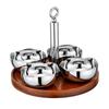 4 Pieces Stainless Steel Snack Bowl with Wooden Tray Reflective Polished Serving