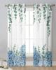 Eucalyptus Leaves Hydrangea Flower Plant Sheer Curtains for Living Room Decoration Window Curtains Kitchen Tulle Voile Curtains