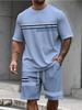 Set di 2 Pezzi T-shirt Stampata a Righe 3D e Pantaloncini Casual Taglia Larga Manica Corta da Uomo Vita Elastica Pantaloncini Abbigliamento Sportivo