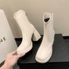 Damen Schuhe Plateau Reißverschluss hinten Damen Stiefel Outdoor Stiefeletten Damen Runde Zehennaht Super Hoher Blockabsatz Schuhe Damen