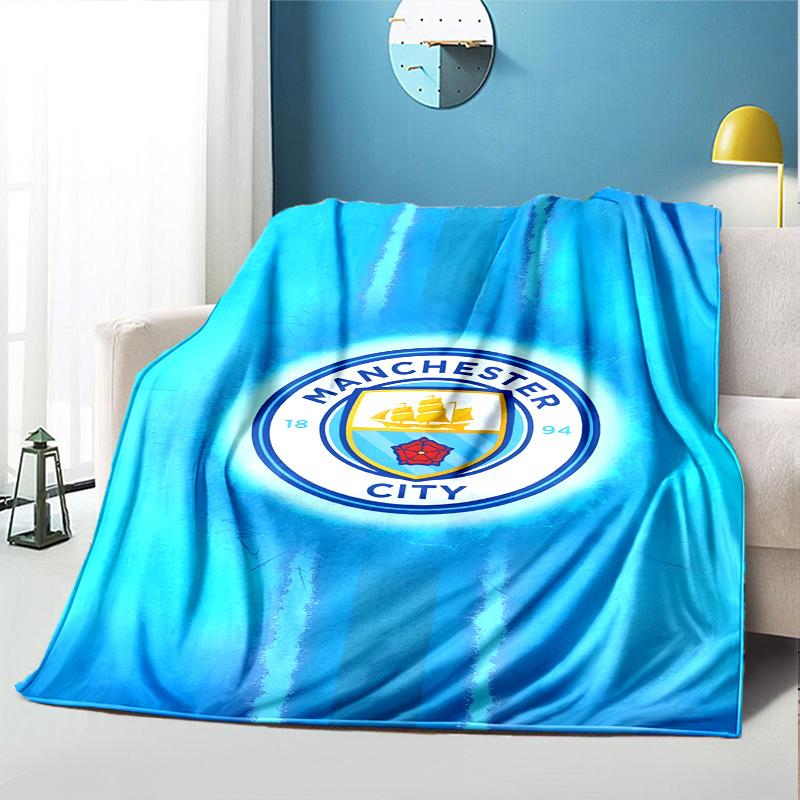 Manchester City FC Pattern Blanket for Home Decoration, Bed, Sofa, Car Travel, Camping, Suitable for All Seasons, Birthday Christmas Gift