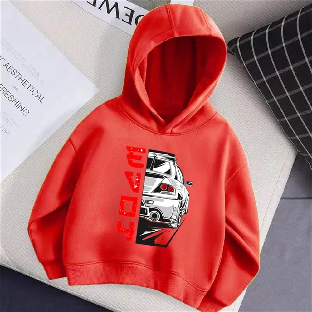 Rally Fashion Car Cartoon Boys and Girls Hoodies, New Autumn and Winter Warm Tops, Comfortable and Versatile Pullovers