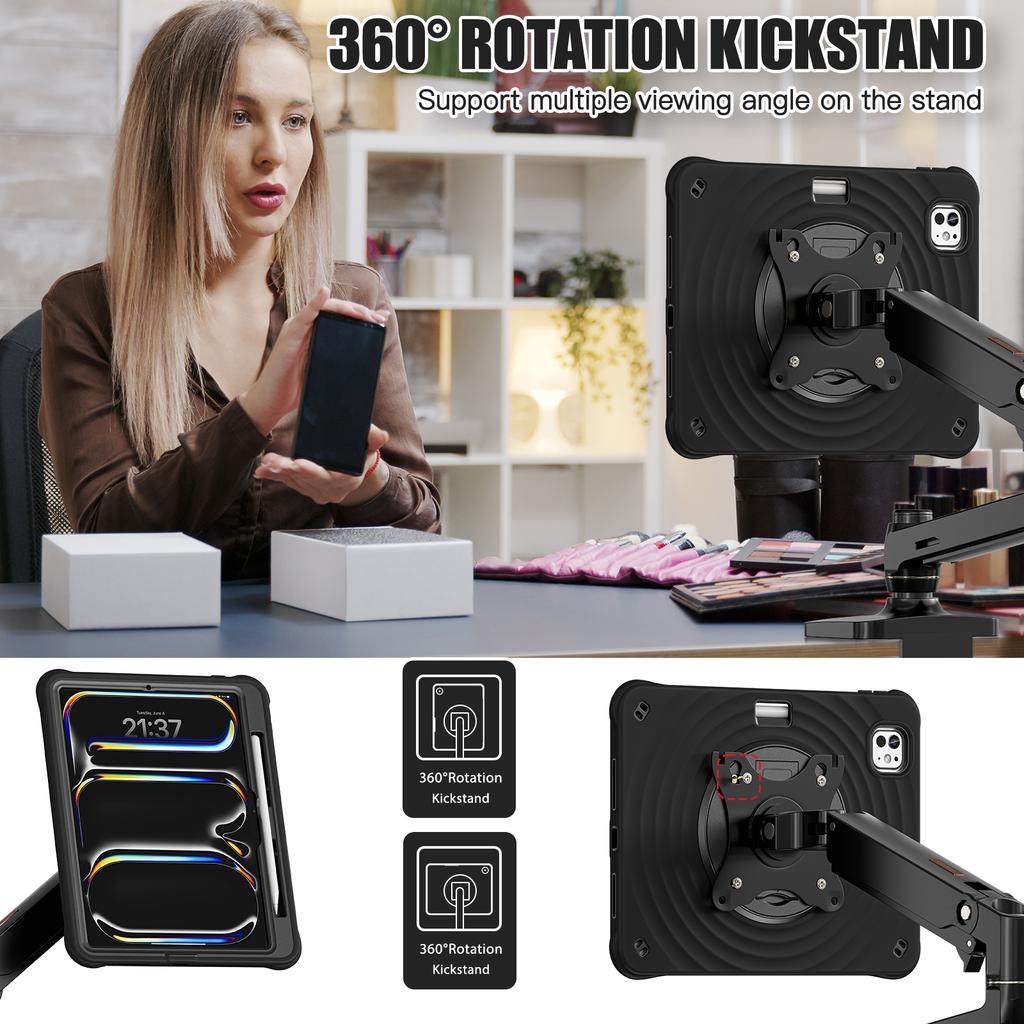 For iPad Pro 11 (2024) Case Kickstand PC+Silicone+TPU Tablet Cover