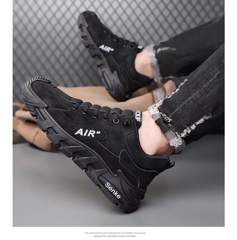 

Мужская обувь с трудовым страхованием 2025 года, новая весенне-осенняя универсальная спортивная обувь, мужская износостойкая однопедальная повседневная обувь однотонного цвета 39 чёрный