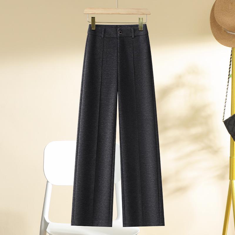 2024 Women's High-Waisted Wool Wide-Leg Pants: Autumn/Winter Slimming Casual Trousers