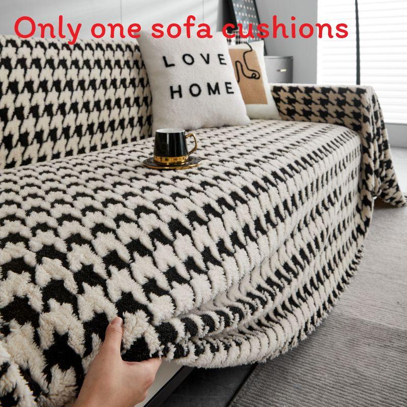 

Modern Geometric Plush Sofa Blanket Cover With Nonslip Fit For Living Room Decor Houndstooth,88x88cm