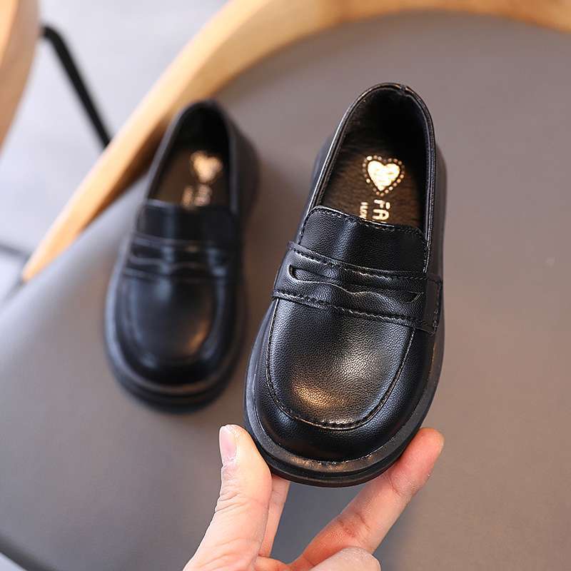 2025 spring and autumn new boys' shoes children's British style leather shoes baby black casual fashion student performance shoes