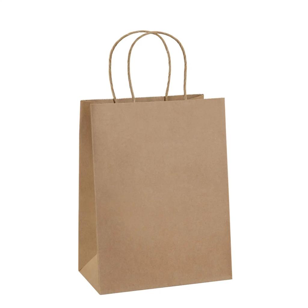 25/50Pcs Brown Kraft Paper Gift Bags With Handle Wedding Birthday Party Favor Bags For Small Shopping Retail Merchandise Bags