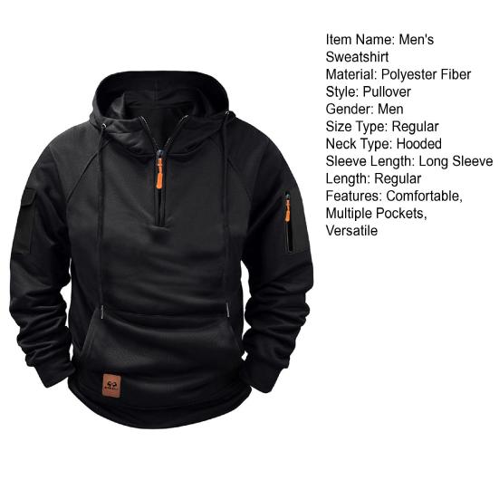 Men Pullover Hoodie Quarter Zip Sweatshirt with Pockets Athletic Casual Hooded Sweatshirt for Sports Daily Errands Street Wear