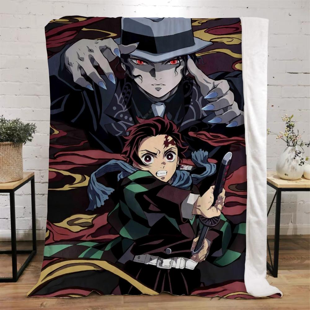 Demon Slayer Funny Blanket Bed Custom Blankets & Throw Microfiber Bedding Home and Decoration Beach Towel Knitted Plaid Knee Nap