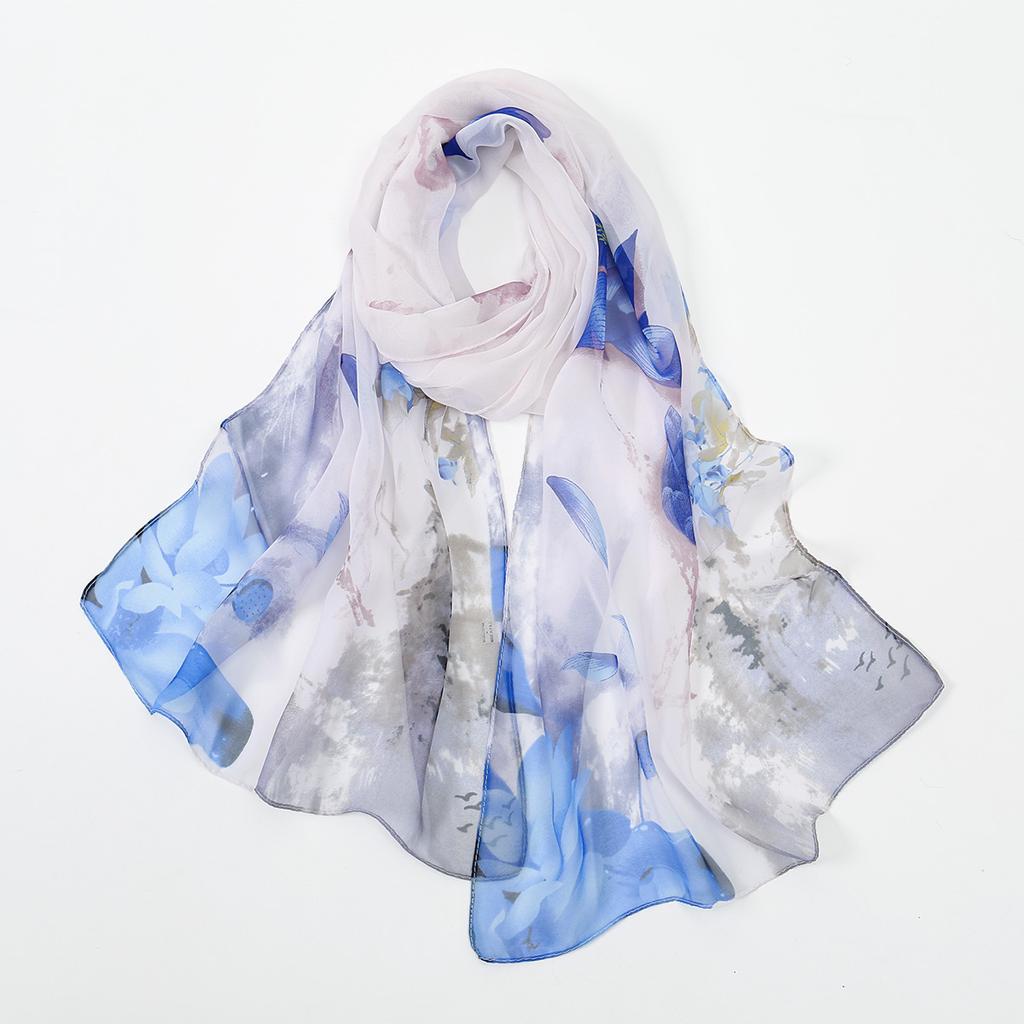 New Beauty Floral Printed Georgette Hijab For Women Thin Soft Scarf Shawl Wrap Middle East Summer Beach Sunscreen Thin Headscarf