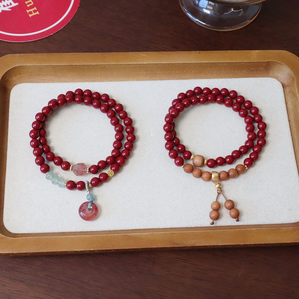 New Chinese Cinnabar Double Circle Bracelet Strawberry Crystal Bracelet. Bangles Women Fashion Jewelry Accessories Gift
