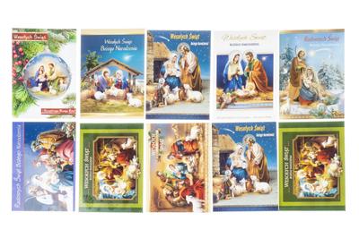 Set of 10 Christmas Cards B6 - Religious Themes with Glitter