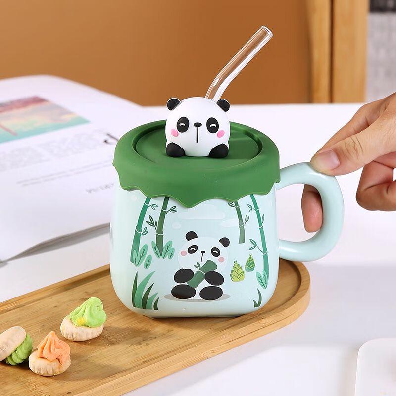 

Cute Panda Baby Ceramic Mug with Lid and Straw, 380ml