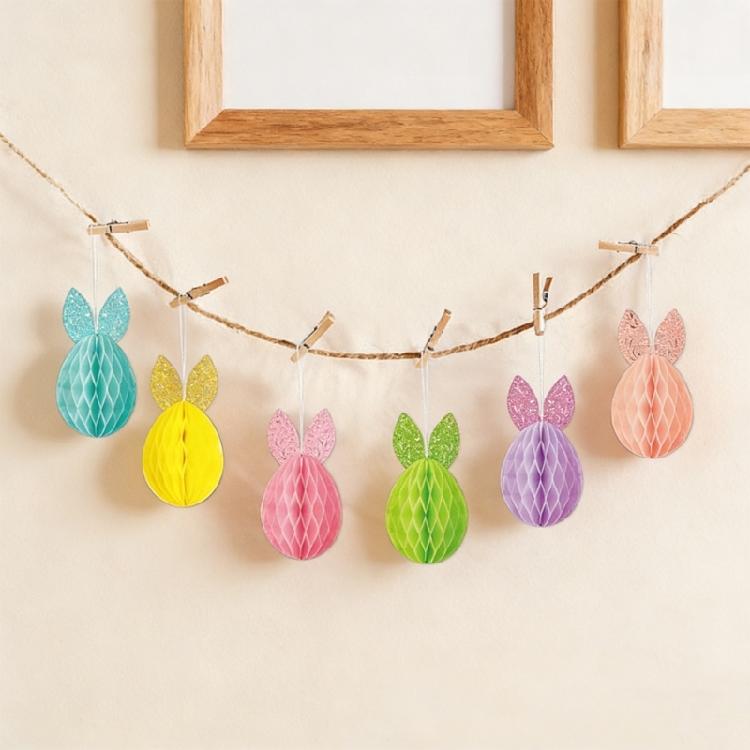 6Pcs Easter Party Decoration Set With Hanging Rabbit Fashion Spring Party Decors For Family Gathering School Event