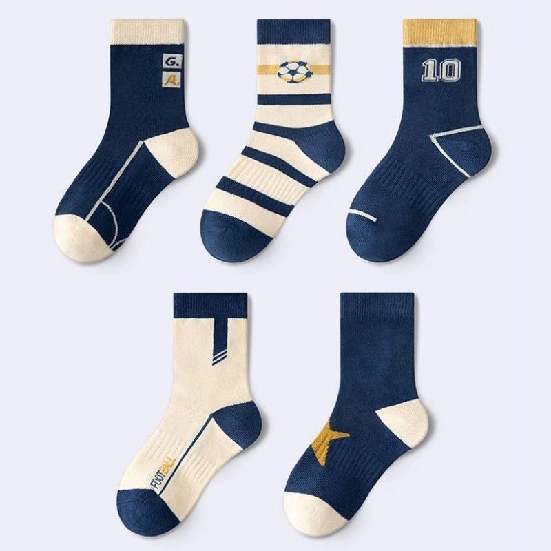 

5 пар детских хлопковых носков на осень-зиму, утолщенные теплые детские носки средней длины, модные спортивные чулки для мальчиков, 1-14 лет, детская обувь fit 5-8 years