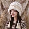 Autumn and winter plush ear protection hat knitted hat warm Lei Feng hat female real rabbit hair thickened pure handmade wool hat thickened