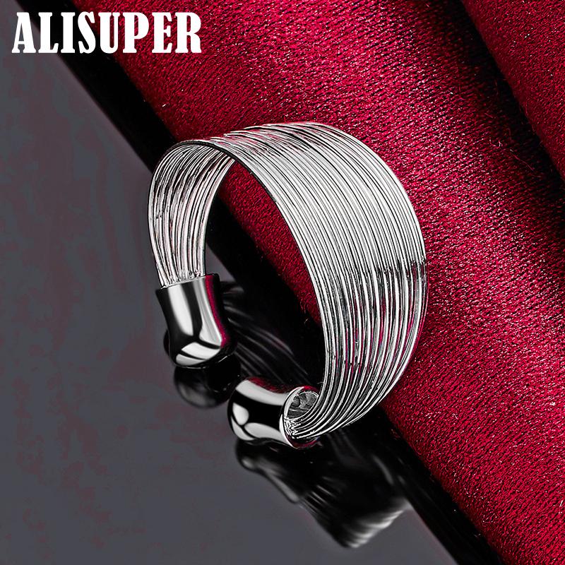 925 Sterling Silver Multi-Line Open Ring Jewelry