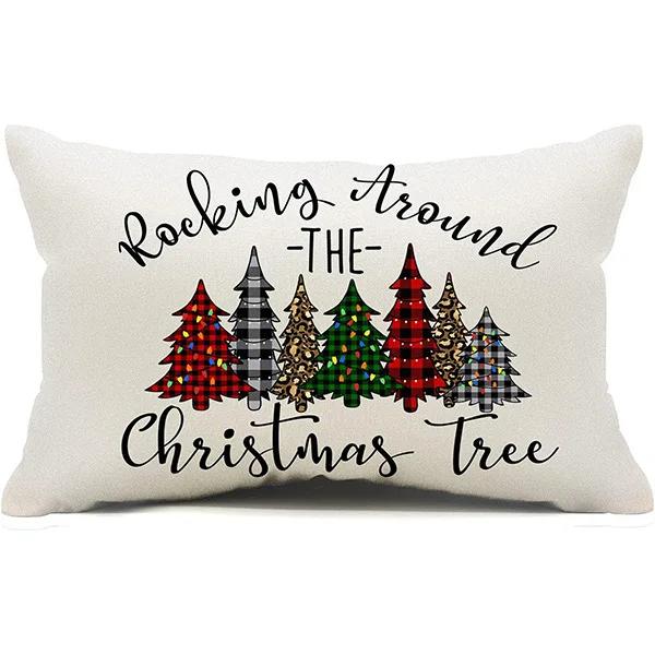 New Christmas Style Simple Letter Double-sided Printed Linen Pillow for Home Decoration, Sofa Waist Pillowcase