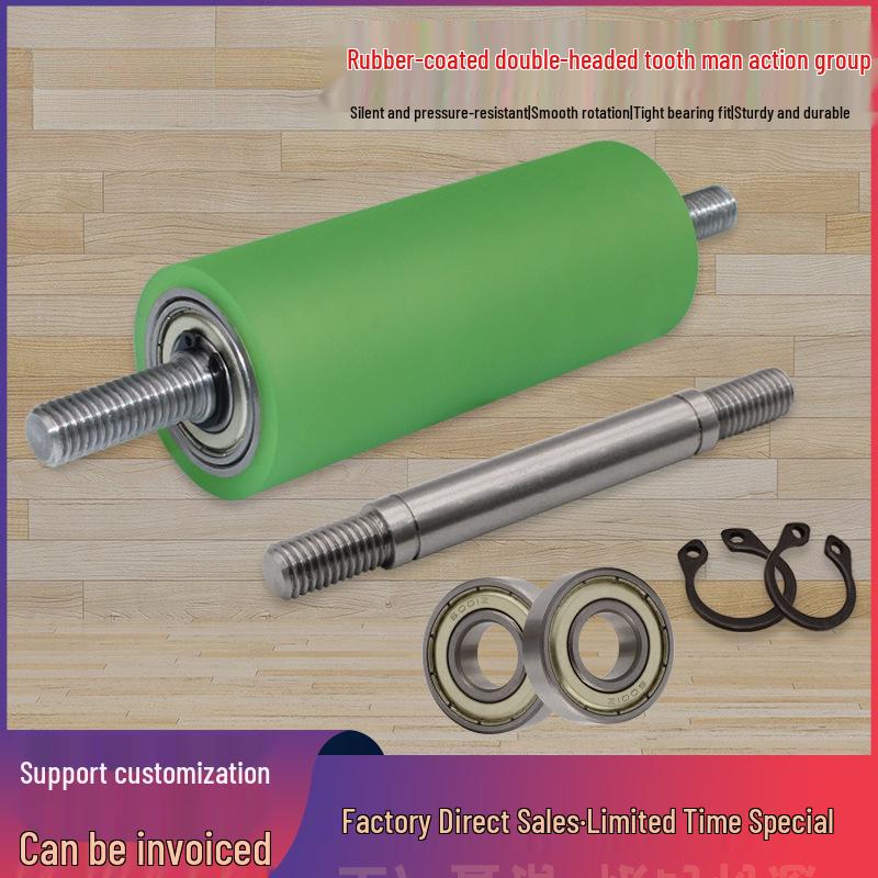 Polyurethane Coated Idler Wheel with Double Head Toothed Belt and Threaded Shaft for Non-Powered Conveyor Systems.