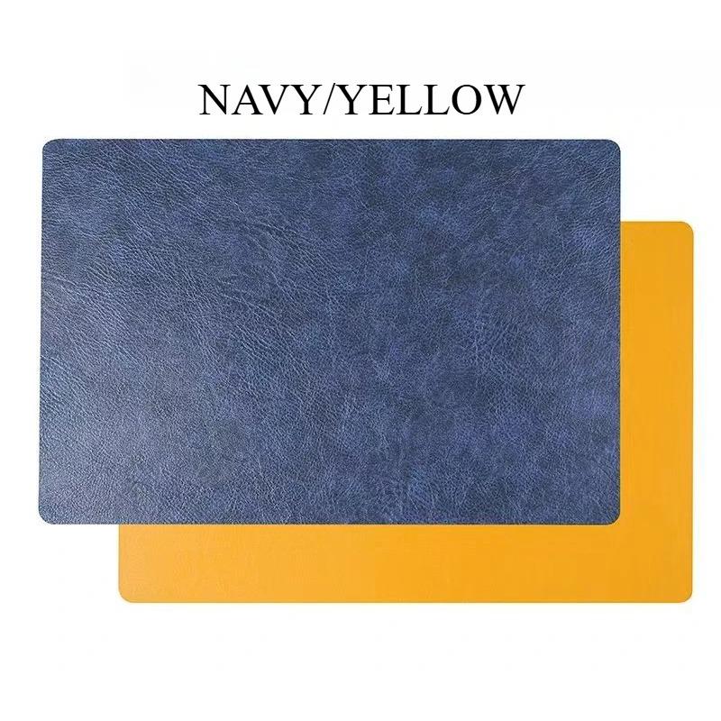 Inmos 4PC Cowhide-style Waterproof and Oil-resistant Faux Leather Table Mat Double-sided Rectangular Placemat Wash-free Design