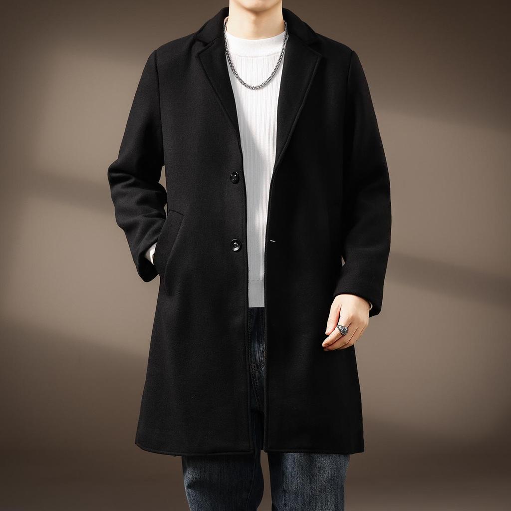 Men's Wool Tweed Mid-Length Suit Collar Windbreaker - British Style Autumn/Winter Coat