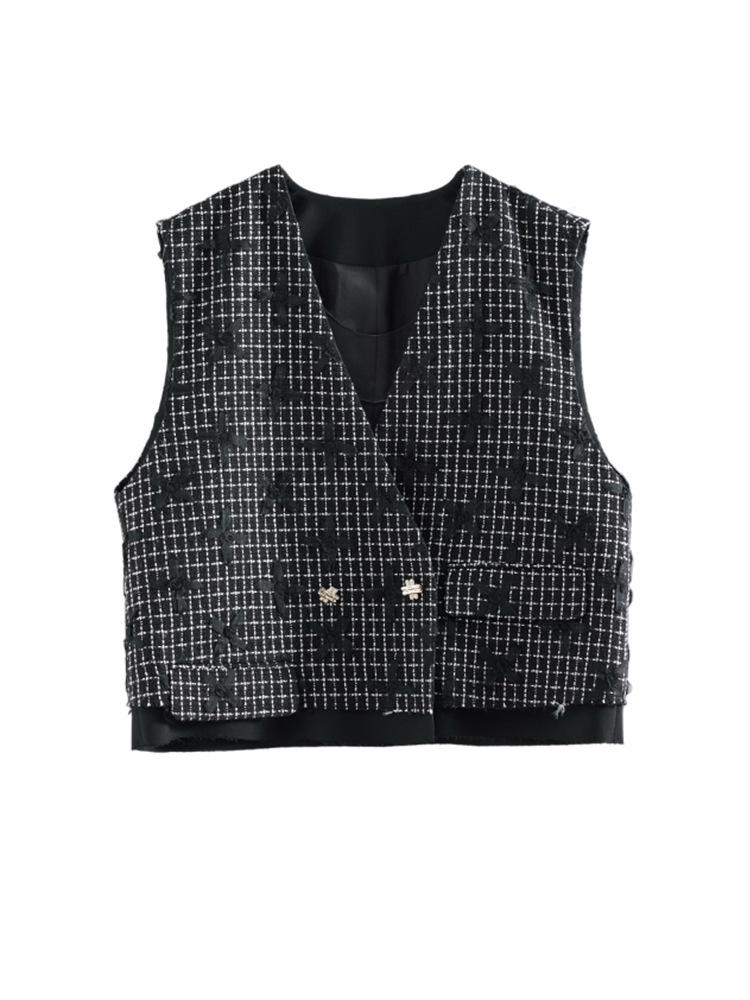 Осень 2025 Легкая роскошь V-образный вырез Ретро Вышитый Стройнящий Без рукавов Жилет Medium