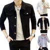 Men Spring Autumn Denim Jacket Solid Color Turn-down Collar Long Sleeve Slim Fit