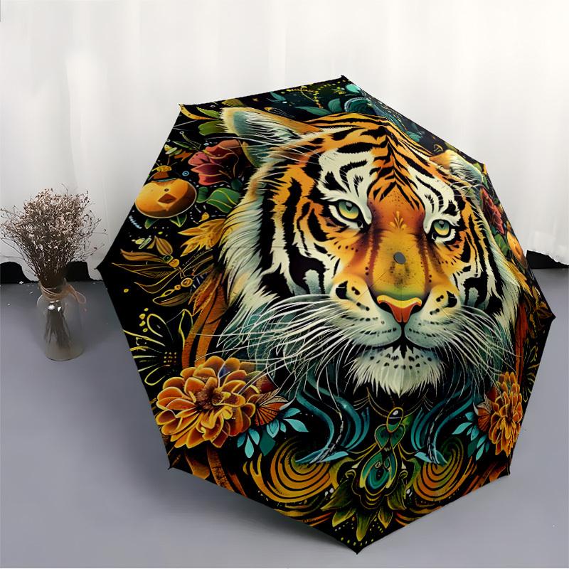 1pz Ombrello Pieghevole Automatico Apri/Chiudi Mandala Tigre, Ombrello da Viaggio Compatto Portatile, Ombrello Carino, Costruzione Robusta yy250804109